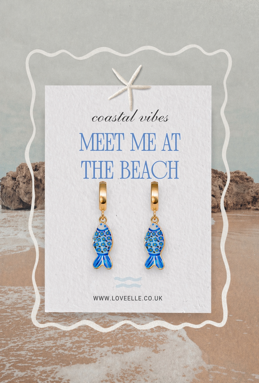 18K Gold Plated Hand painted blue Fish Enamel Charm Huggies earrings coastal beach
