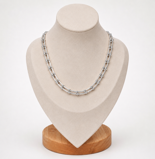 Silver Link Hardware Paperclip Chain Necklace PVD coated waterproof