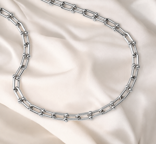 Silver Link Hardware Paperclip Chain Necklace PVD coated waterproof