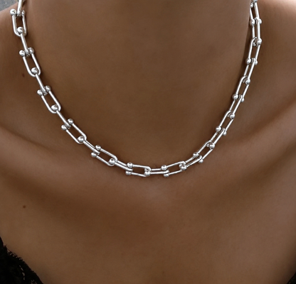 Silver Link Hardware Paperclip Chain Necklace PVD coated waterproof