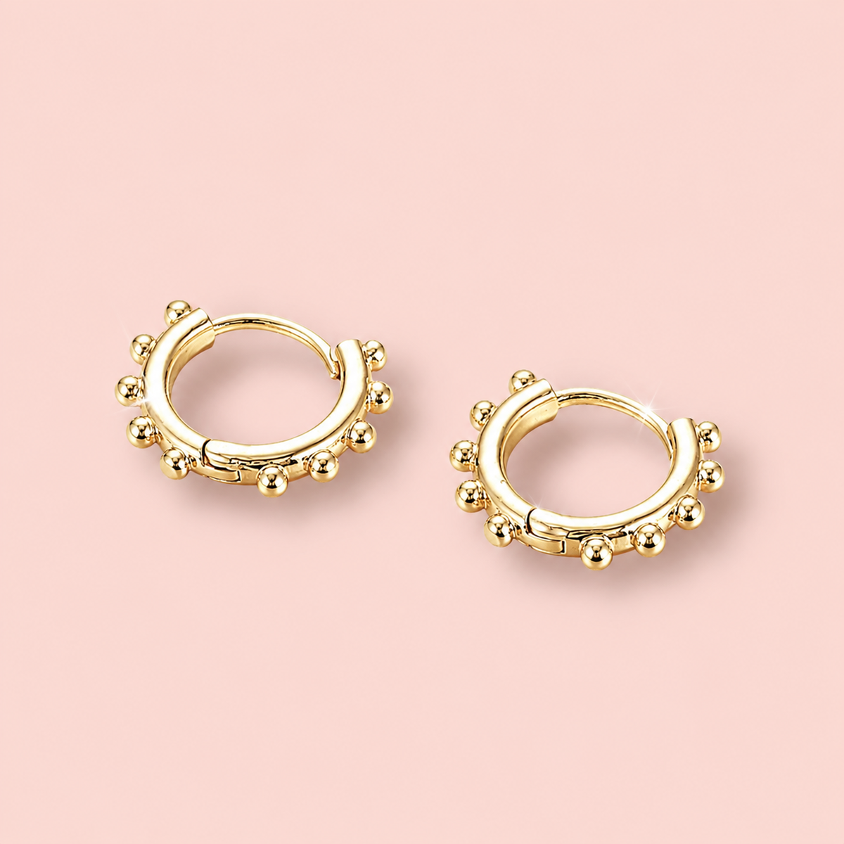 18K Gold Plated Beaded Hoop Huggie Earrings