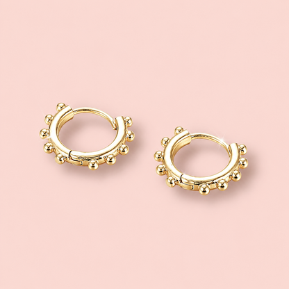 18K Gold Plated Beaded Hoop Huggie Earrings