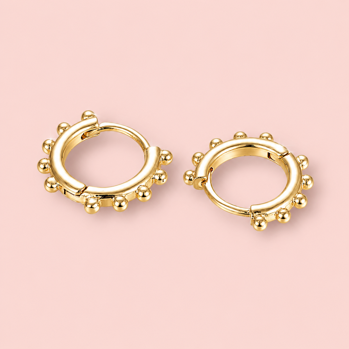 18K Gold Plated Beaded Hoop Huggie Earrings