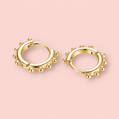 18K Gold Plated Beaded Hoop Huggie Earrings