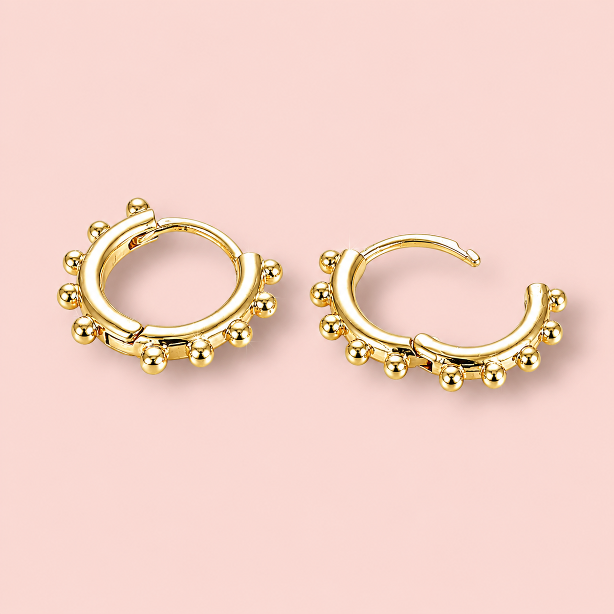 18K Gold Plated Beaded Hoop Huggie Earrings