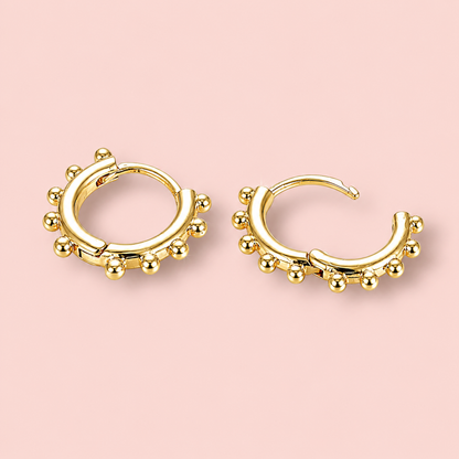 18K Gold Plated Beaded Hoop Huggie Earrings