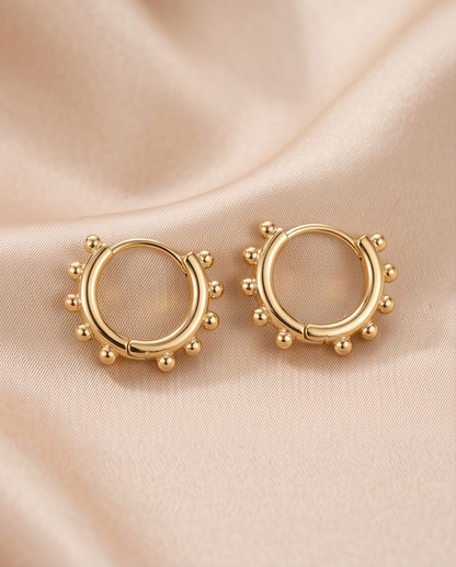 18K Gold Plated Beaded Hoop Huggie Earrings