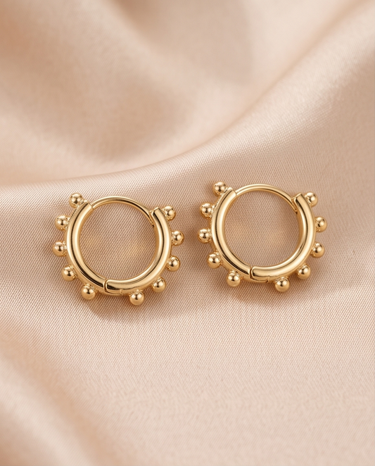 18K Gold Plated Beaded Hoop Huggie Earrings
