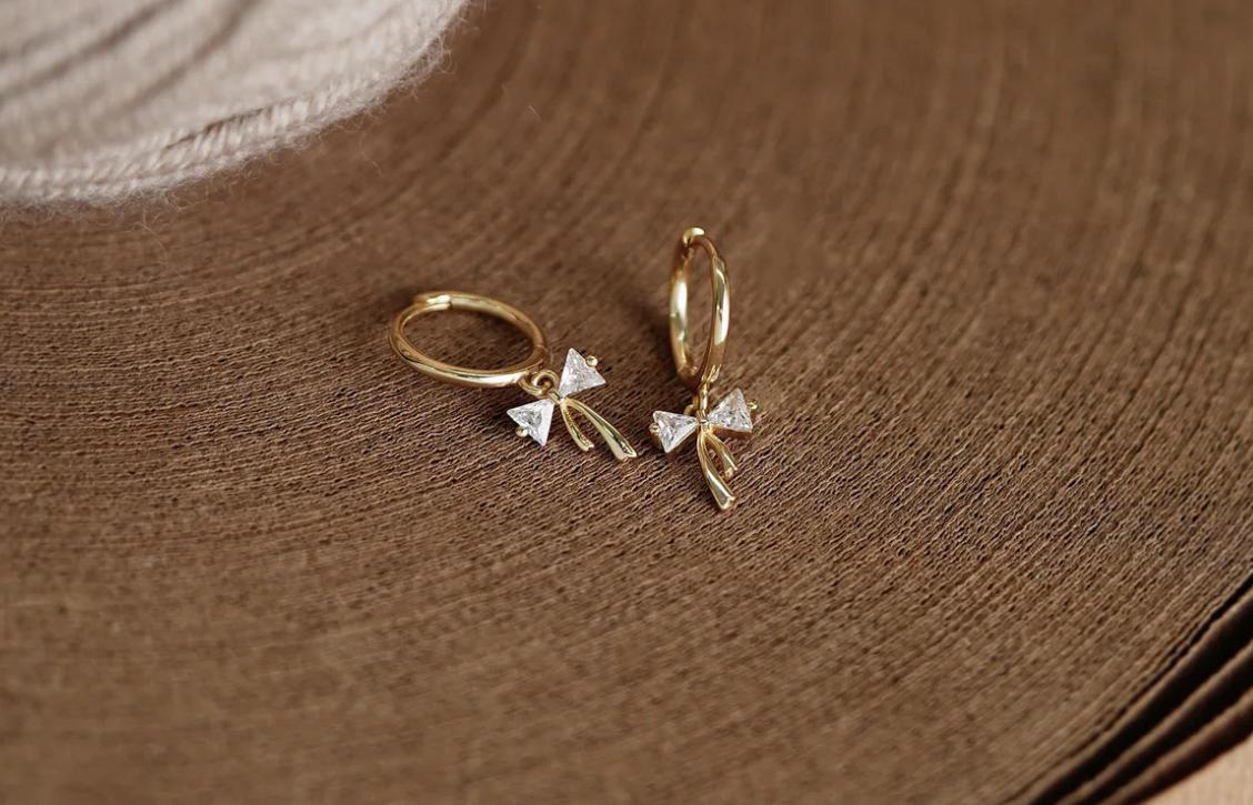 18K Gold Plated Sparkle Bow 11mm Hoop Earrings