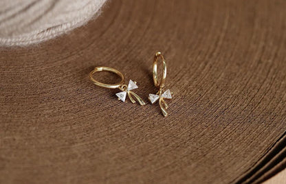 18K Gold Plated Sparkle Bow 11mm Hoop Earrings