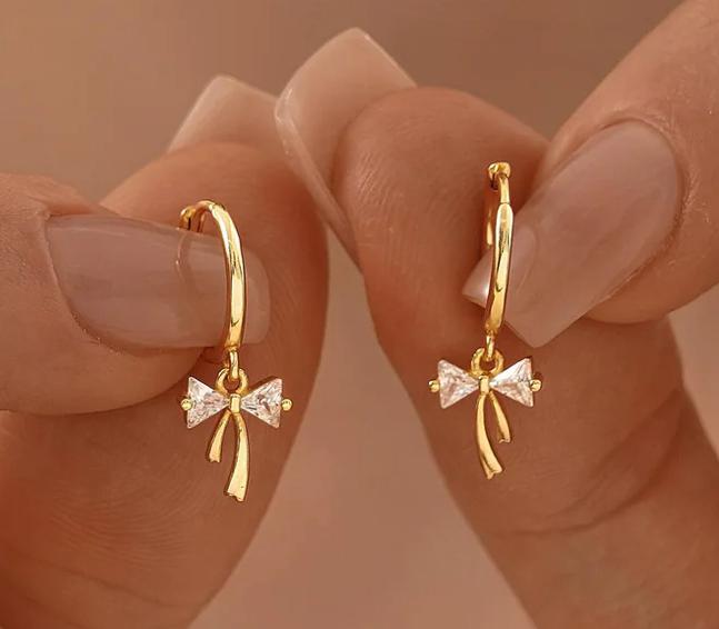 18K Gold Plated Sparkle Bow 11mm Hoop Earrings