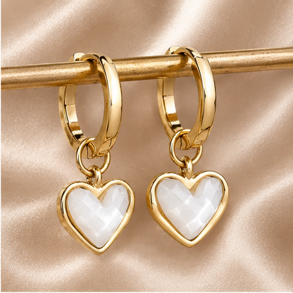 White Quartz Heart Huggies hoop earrings 18K Gold Plated Wedding jewellery