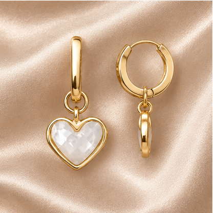 White Quartz Heart Huggies hoop earrings 18K Gold Plated Wedding jewellery
