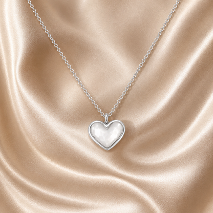 Jewellery Set - White Quartz Heart 925 Sterling Silver plated Chain Necklace & matching Huggie hoop earrings - Wedding jewellery