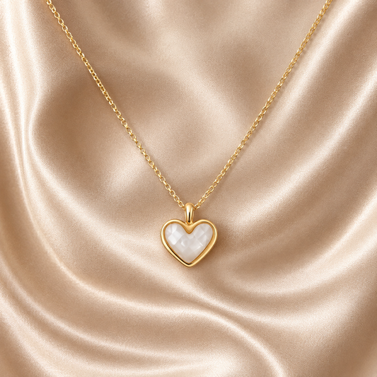 Jewellery Set - White Quartz Heart 18K Gold Plated Chain Necklace & matching Huggie hoop earrings - Wedding jewellery