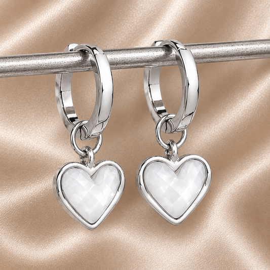 White Quartz Heart Huggies 925 Sterling Silver plated hoop earrings Wedding jewellery