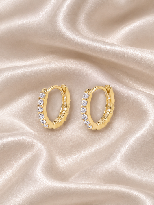 18K Gold Plated Cubic Zirconia Clear Gem Sparkle mini Hoop Earrings