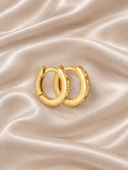 18K Gold Plated 11mm Gold Celestial Hoop Earrings