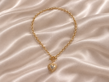 18K Gold Plated T Bar Heart Charm Waterproof Necklace Chain
