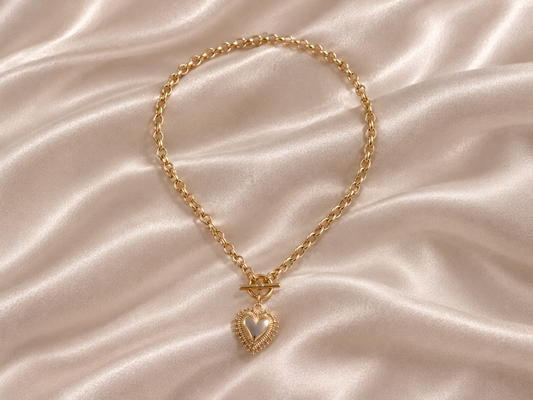 18K Gold Plated T Bar Heart Charm Waterproof Necklace Chain