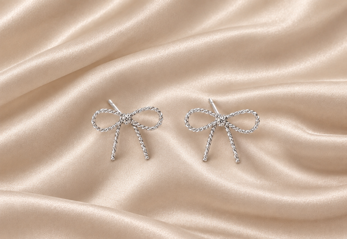 925 Sterling Silver Twisted Bow Knot Stud Earrings