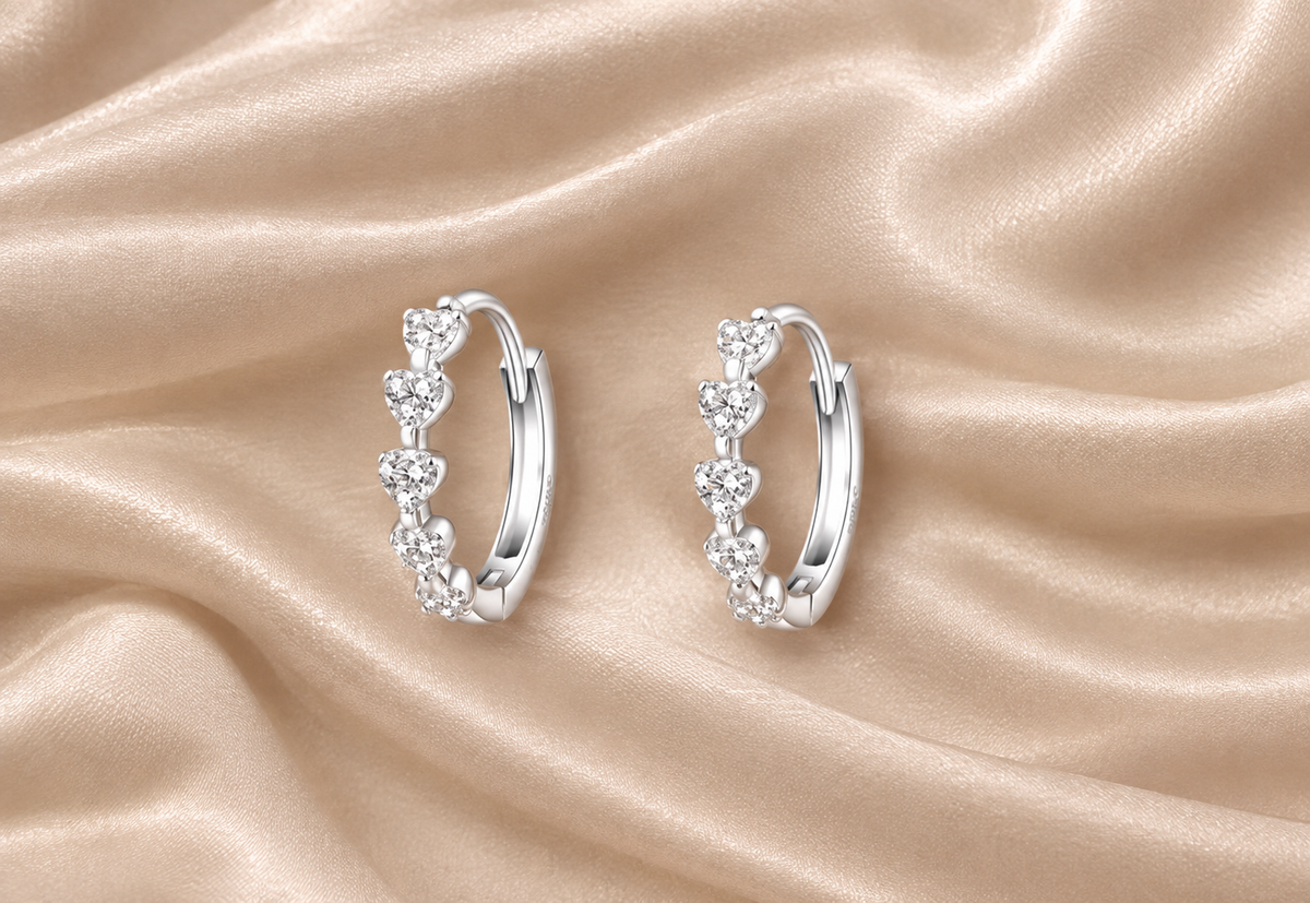 925 Sterling Silver 15mm Gem Heart Hoop earrings