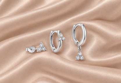 925 Sterling Silver Triple Stacking Set!Huggies hoops & stud 6 piece stacking set ~ cubic zirconia stone charm earrings