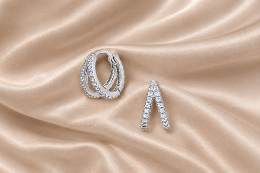 925 Sterling Silver Cubic Zirconia Clear Gem Sparkle Double 9mm mini Hoop Earrings