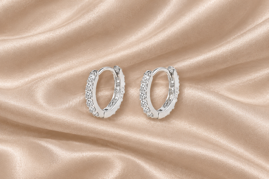 925 Sterling Silver Cubic Zirconia Clear Gem Sparkle 9mm mini Hoop Earrings
