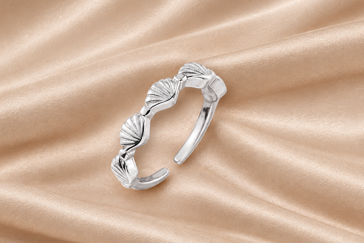 925 Sterling Silver Scallop Shell adjustable ring