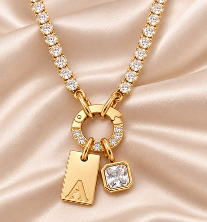 14K Gold Plated Personalised Tennis Gemstone Necklace Waterproof