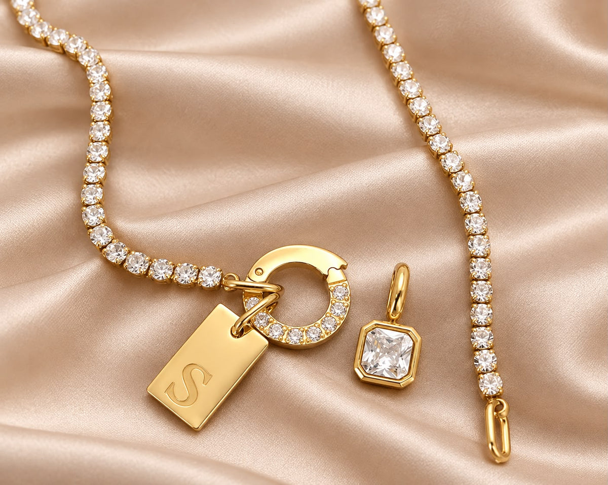 14K Gold Plated Personalised Tennis Gemstone Necklace Waterproof