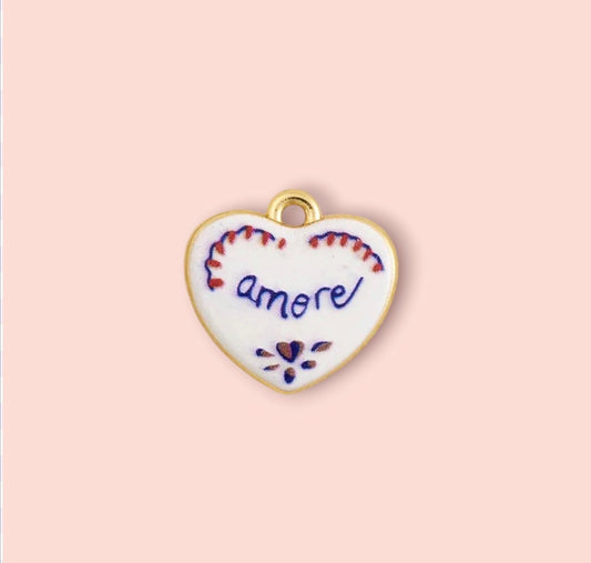 18K Gold Plated Hand painted blue & pink Amore Enamel Charm