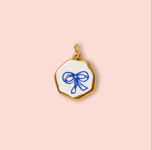 18K Gold Plated Hand Painted Blue Bow Enamel Charm