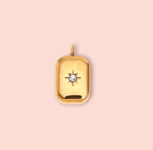 18K Gold Plated Rectangle Star Gem Charm