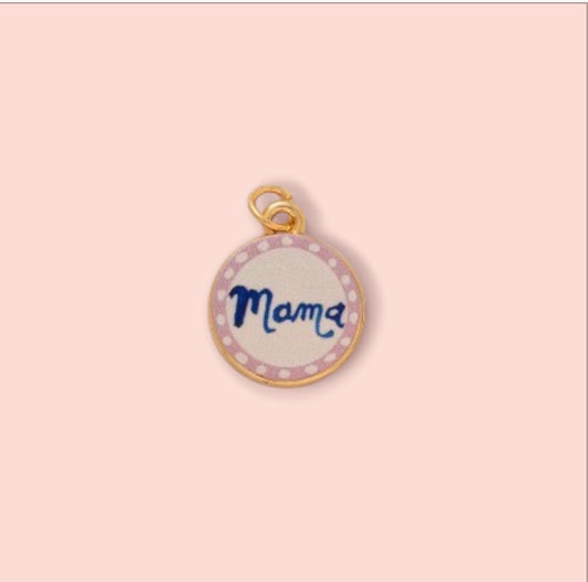 18K Gold Plated Hand painted MaMa Mum blue & pink Enamel Charm