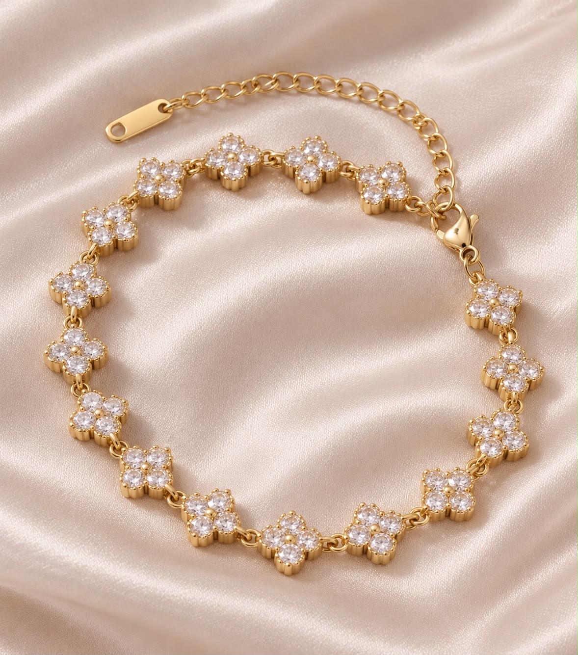 18K Gold Plated & Stainless Steel PVD Coated gemstone clover bracelet