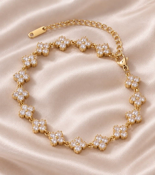 18K Gold Plated & Stainless Steel PVD Coated gemstone clover bracelet