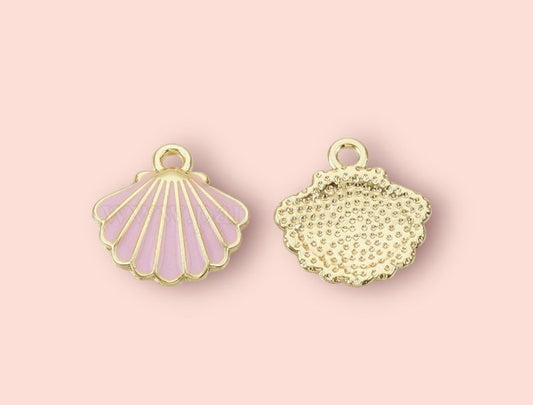 18K Gold Plated Pink Scallop Shell Huggies Hoop Earrings ocean charm