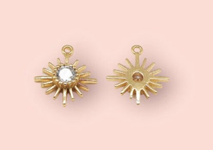 18K Gold Plated Huggies Hoop Sunburst celestial charm Earrings dangly