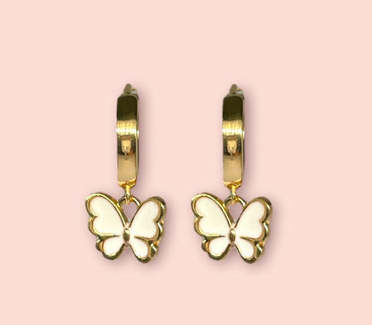 18K Gold Plated White butterfly Huggies Hoop Earrings