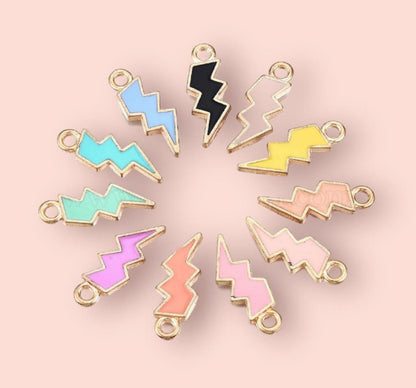 18K Gold Plated Lightning Bolt Huggies Hoop Earrings with Hot Pink lightning bolt drop charm *More colours available*