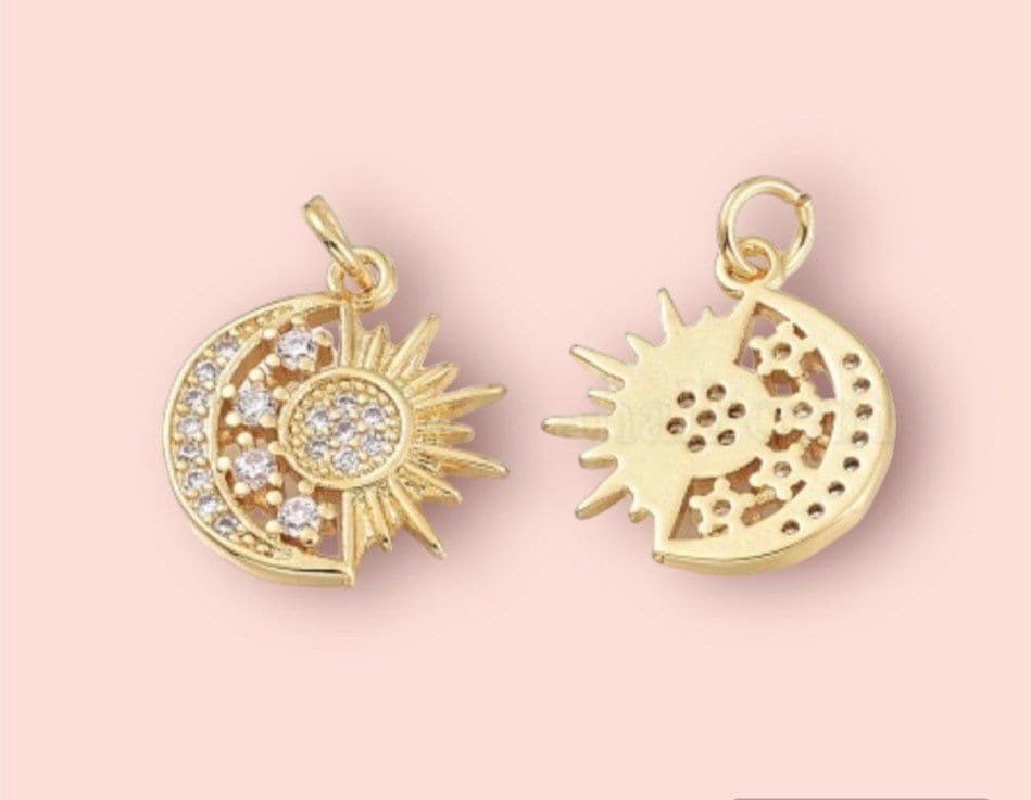18K Gold Plated Huggies hoop Sun & Moon charm Celestial Earrings