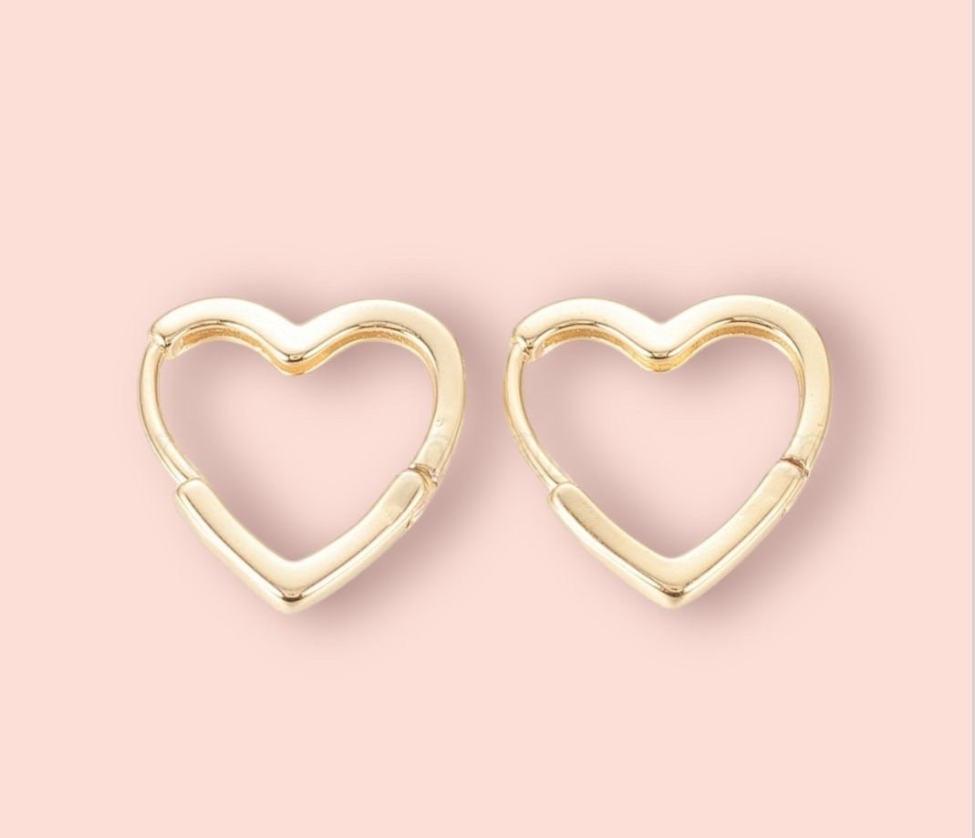 18K Gold Plated Heart Huggies Hoop Earrings