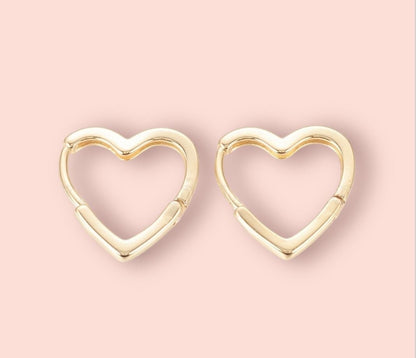 18K Gold Plated Heart Huggies Hoop Earrings