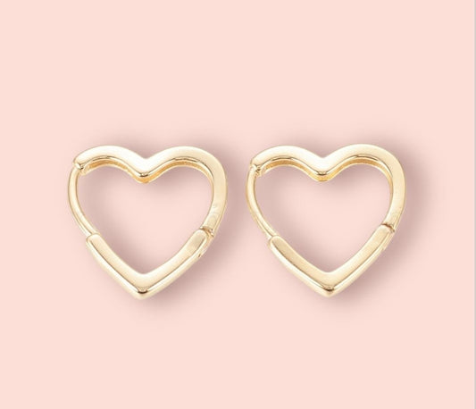 18K Gold Plated Heart Huggies Hoop Earrings