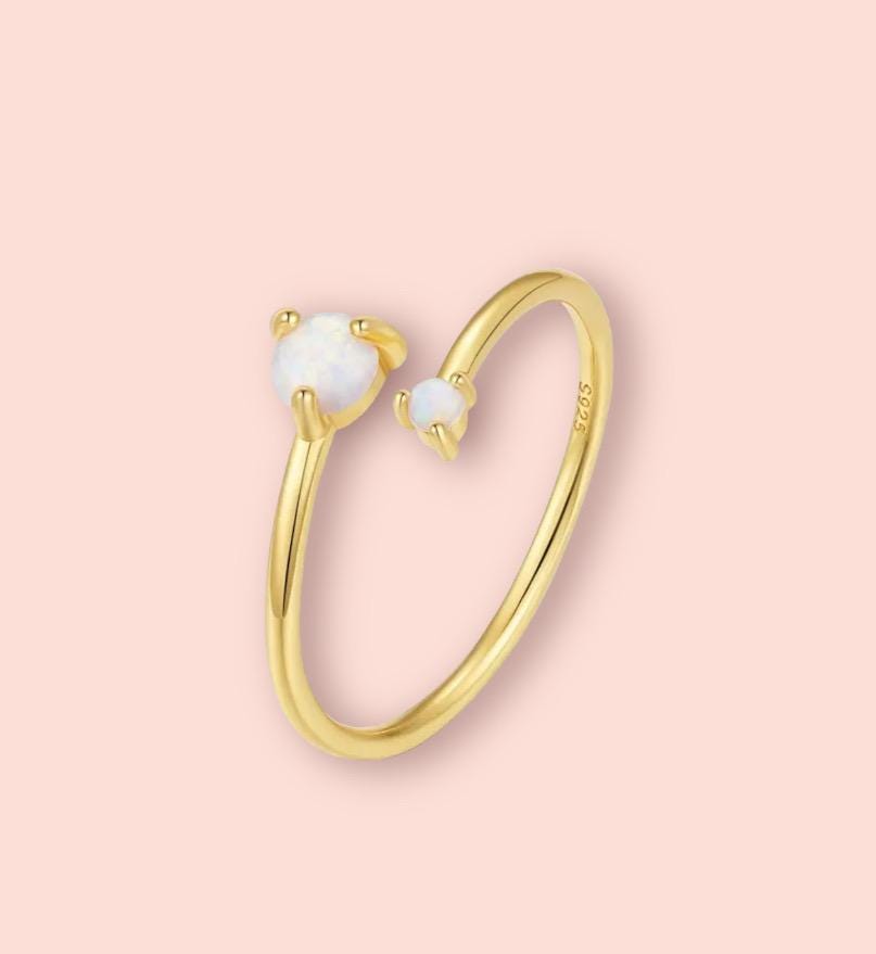 18K Gold Plated Double Opal adjustable ring!