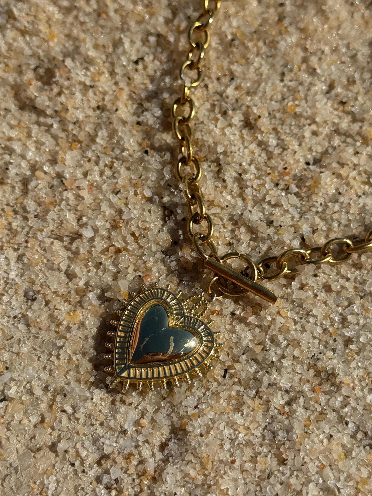 18K Gold Plated T Bar Heart Charm Waterproof Necklace Chain