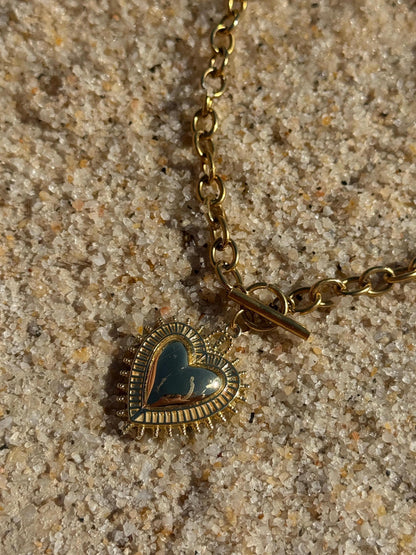 18K Gold Plated T Bar Heart Charm Waterproof Necklace Chain