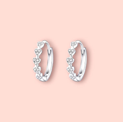 925 Sterling Silver 15mm Gem Heart Hoop earrings